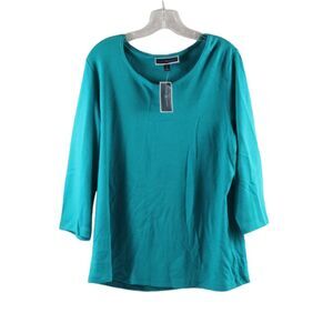 Karen Scott Teal Women's Long Sleeve Top Shirt Scoop Neck Pullover 1X 033